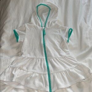 Cat & Jack White with Teal trim Terracloth swim coverup with hoodie and Zipper